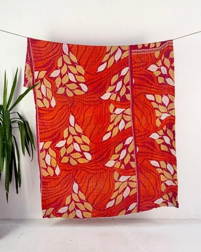 Vintage Cotton Kantha Quilt In Orange, Pink and Black #50