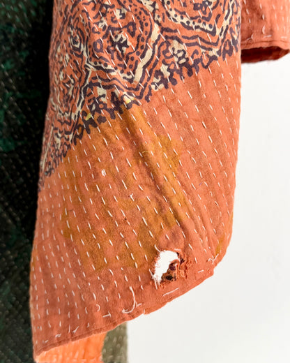 Project Kantha Quilt: Green and Orange with Ajrakh Print