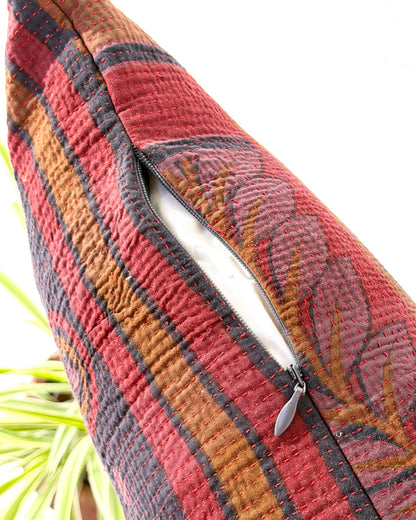 Vintage Kantha Bolster Cushion Cover In Deep Burgundy - 80cm