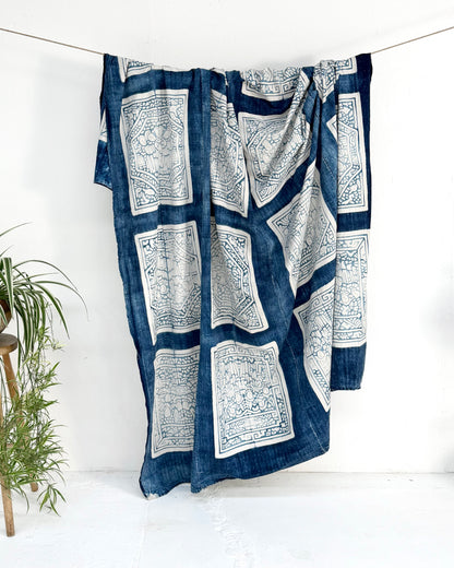 Vintage Chinese Blue Jiaxie Wedding Quilt Face – Drama Pattern
