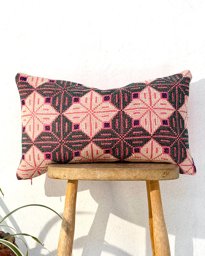 Vintage Galichi Kantha Cushion Cover In Pink - Large Rectangular