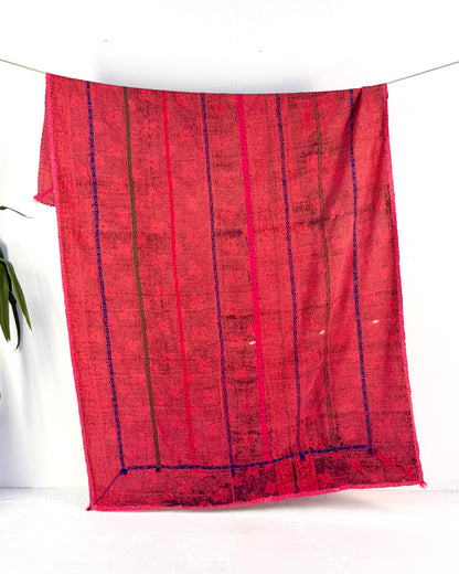 Extra Large Embroidered Vintage Kantha Quilt in Deep Red