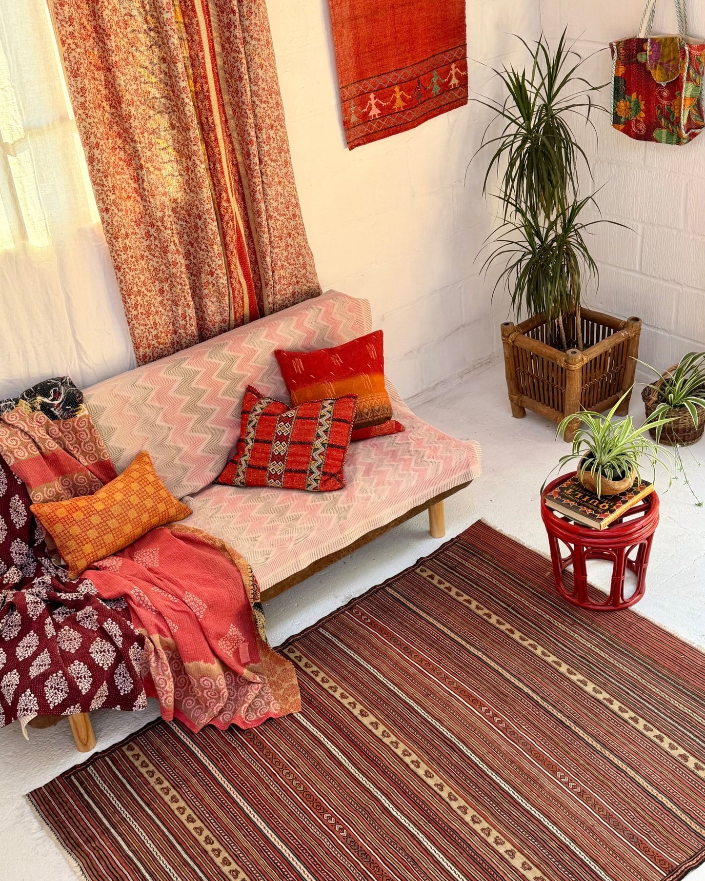 Red and Yellow Vintage Afghan Kilim Rug - Biggs & Hill