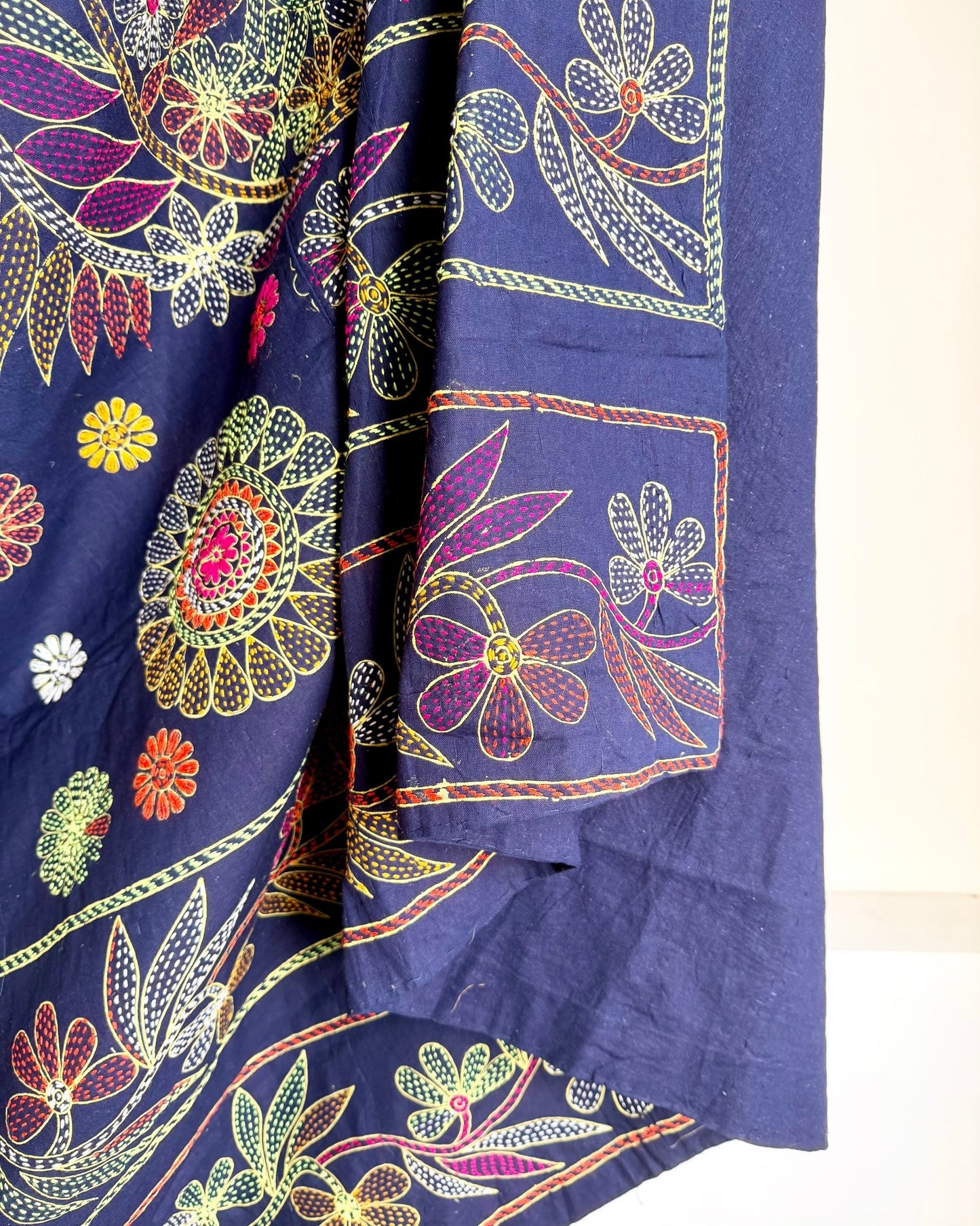 Embroidered Handmade Revival Nakshi Kantha Bedcover in Deep Blue - Biggs & Hill