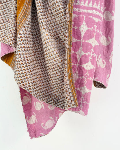 Vintage Cotton Kantha Quilt In Pink and Beige Floral #52