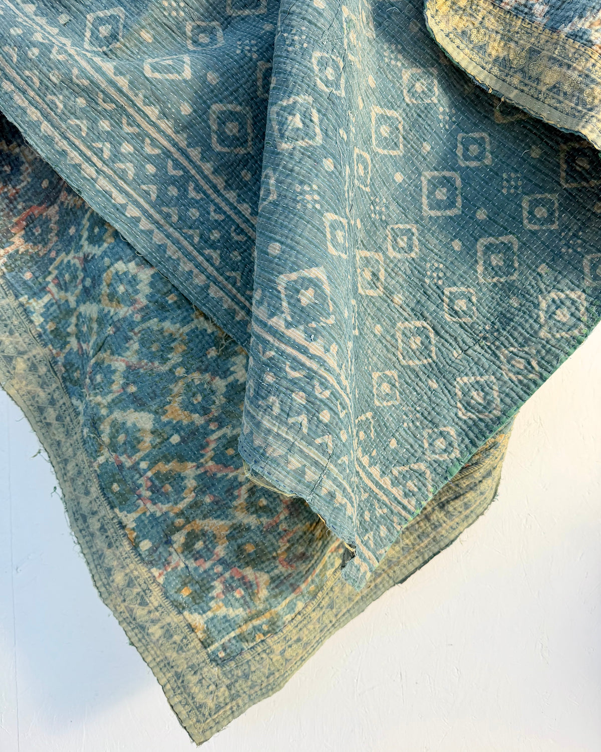 Large Heavy Indigo Print Kantha Quilt