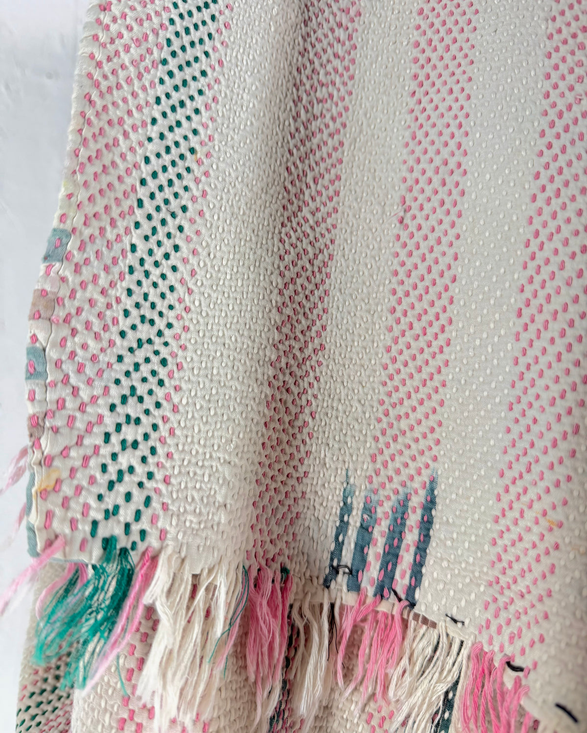 Striped Ikat Vintage Kantha Quilt in Light Pinks