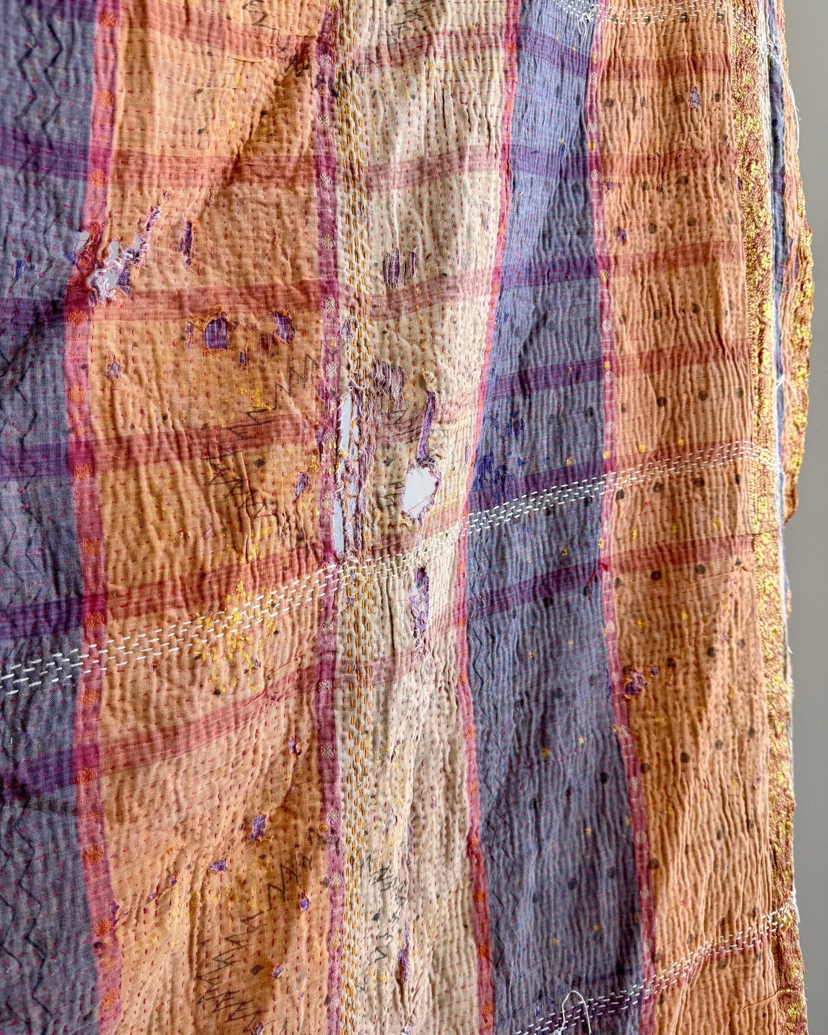 Project Kantha Quilt: Pink and Blue With Embroidery - Biggs & Hill