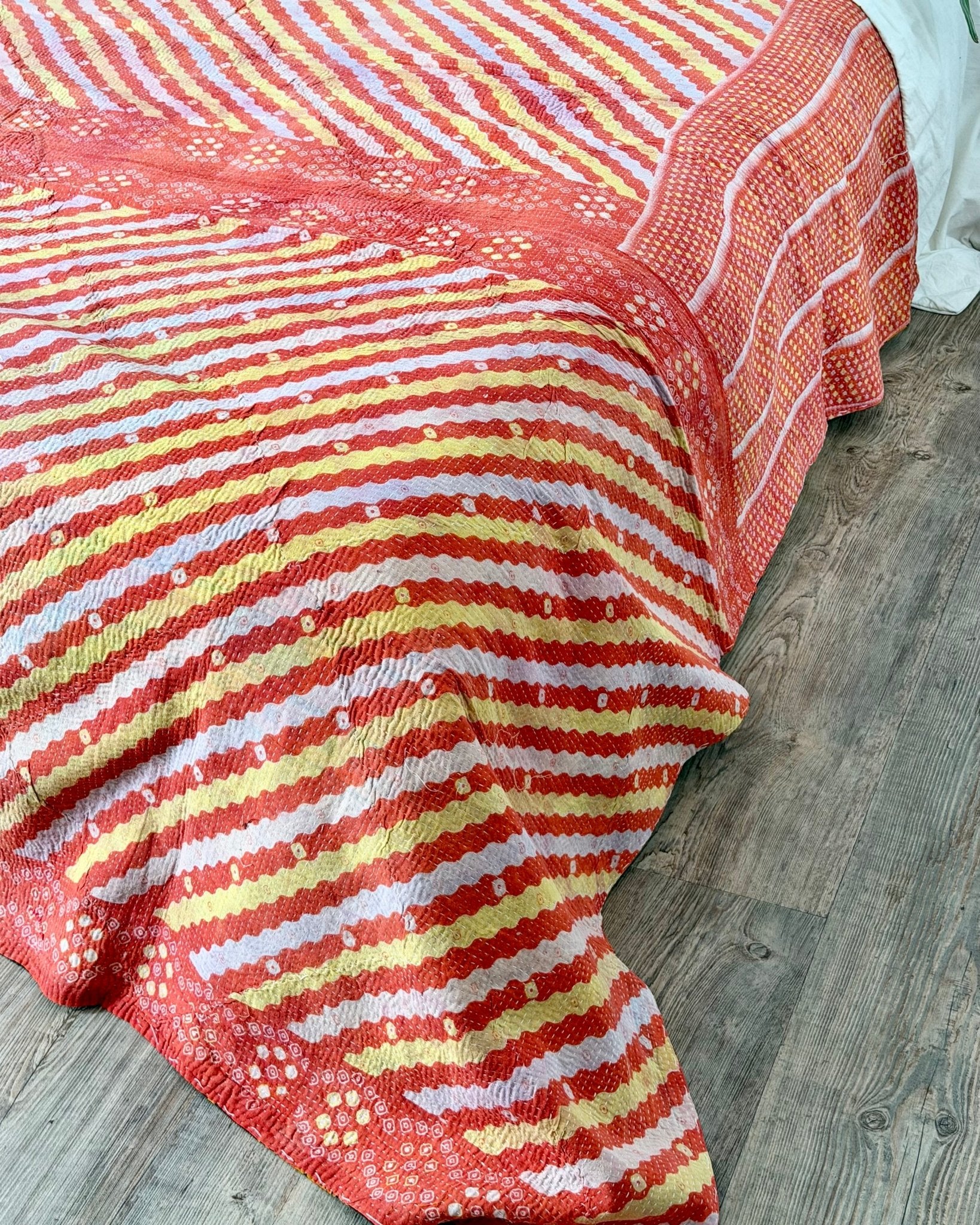 Large Fine Stitched Vintage Kantha Quilt in Orange, Black and Pink - Biggs & Hill