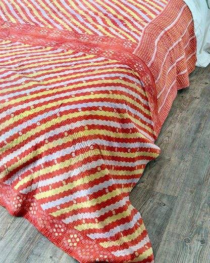 Large Fine Stitched Vintage Kantha Quilt in Orange, Black and Pink - Biggs & Hill