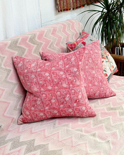 Handmade Vintage Kantha Cushion Cover In Pink- 45cm (18") Square - Biggs & Hill