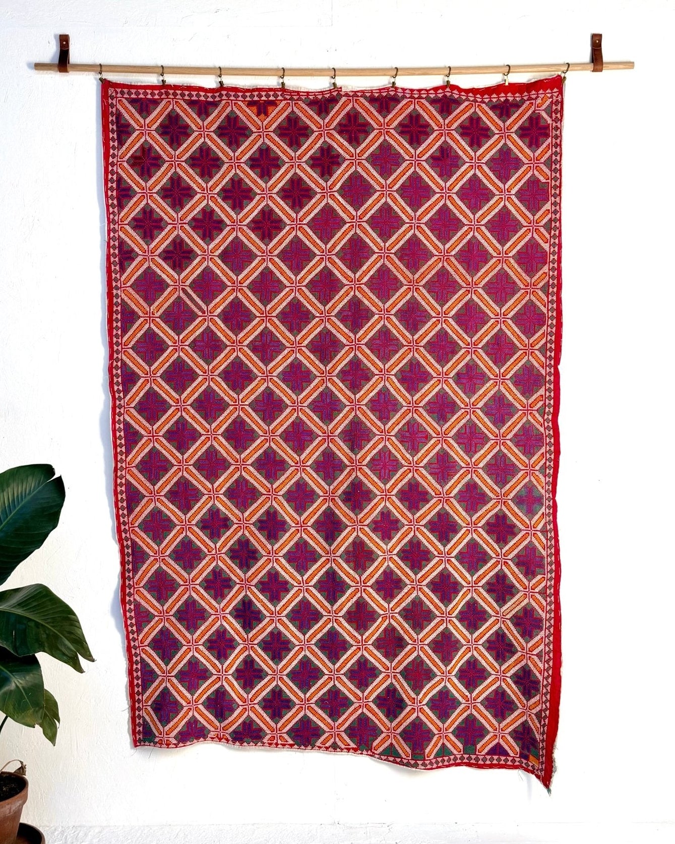 Heavy Vintage Galicha Kantha Quilt In Blue and Red - Biggs & Hill