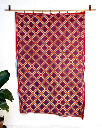 Heavy Vintage Galicha Kantha Quilt In Blue and Red - Biggs & Hill