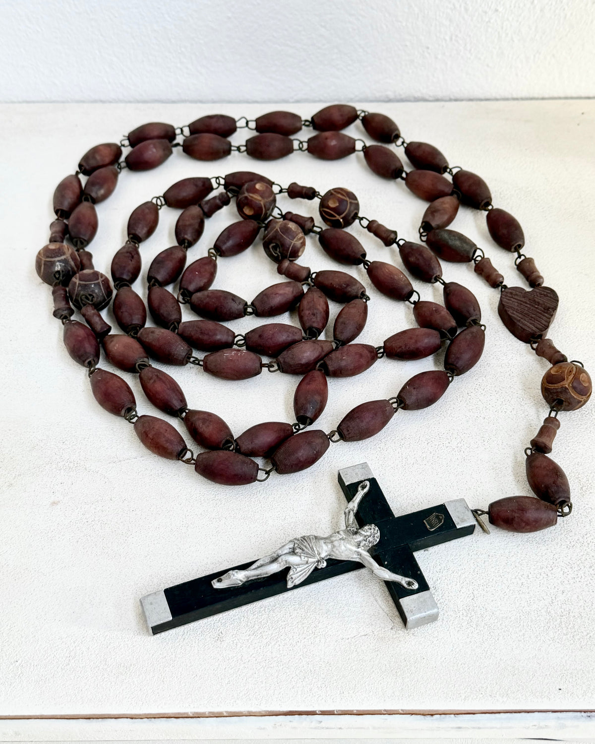 Vintage French Lourdes Rosary (Chapelet) – Wooden Pilgrimage Beads