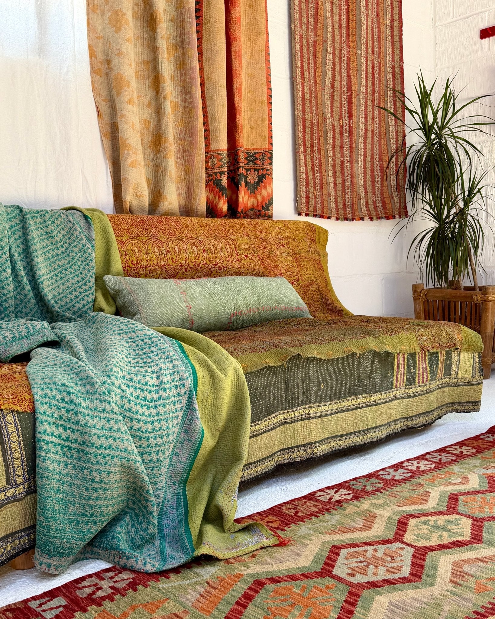 Terracotta and Green Afghan Chobi Kilim Rug - Biggs & Hill