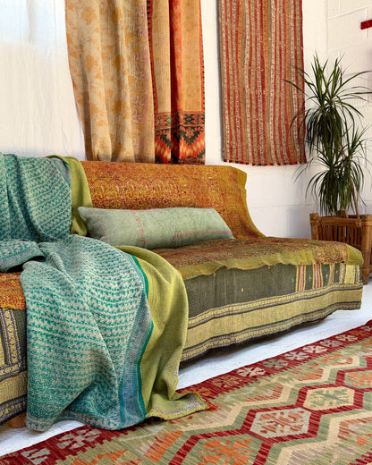 Terracotta and Green Afghan Chobi Kilim Rug - Biggs & Hill