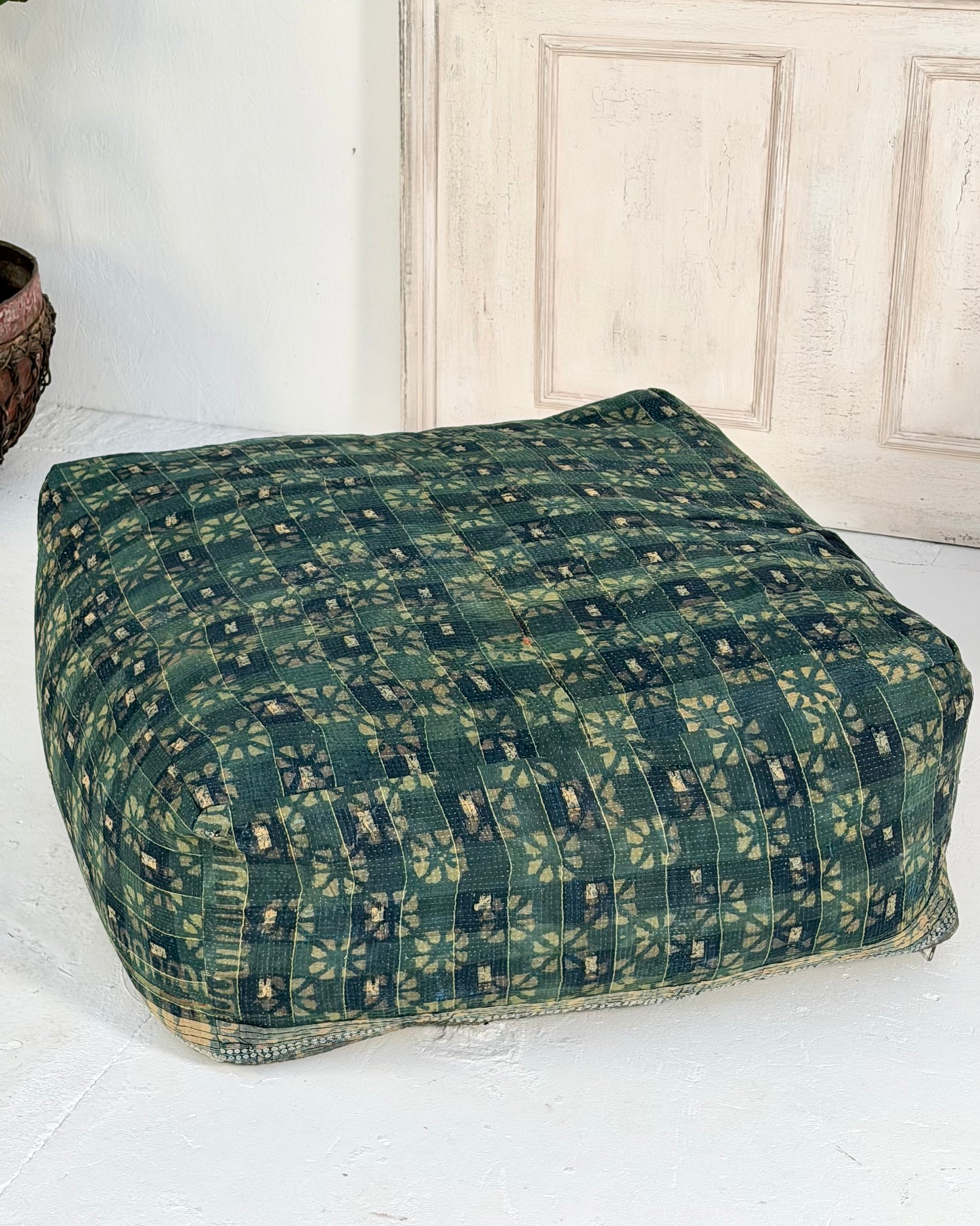 Extra Large Square Pouf Cushion Cover in Dark Green