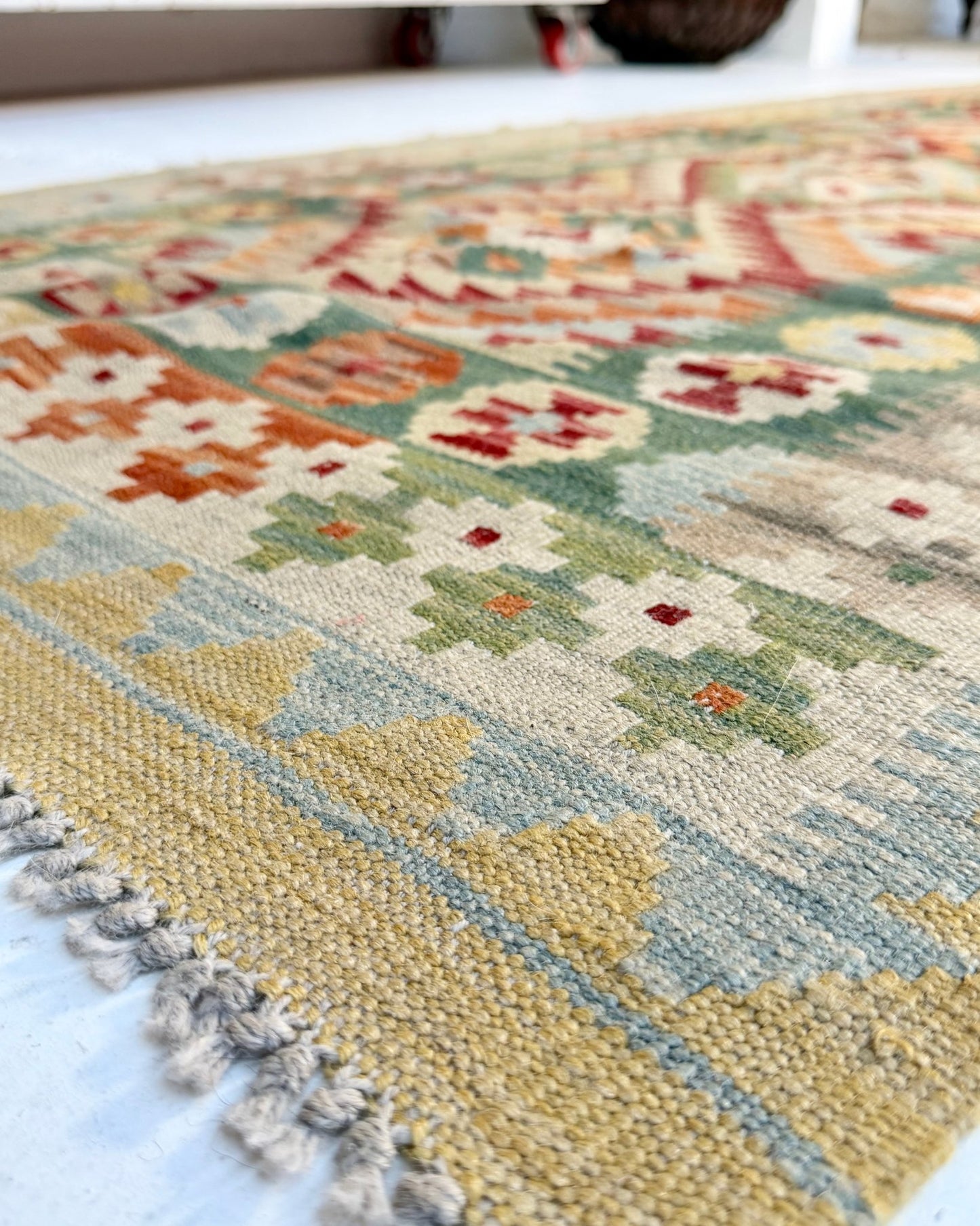 Green and Yellow Afghan Chobi Kilim Rug - Biggs & Hill