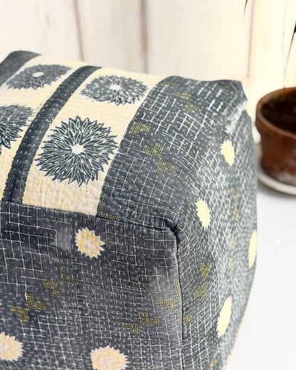 Cube Kantha Pouf Cushion Cover With Blue and Purple Stripes