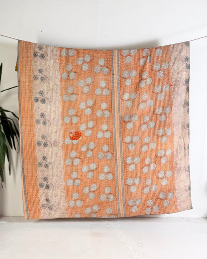 Large Fine Stitched Vintage Kantha Quilt in Bold Pink and Yellow Floral - Biggs & Hill