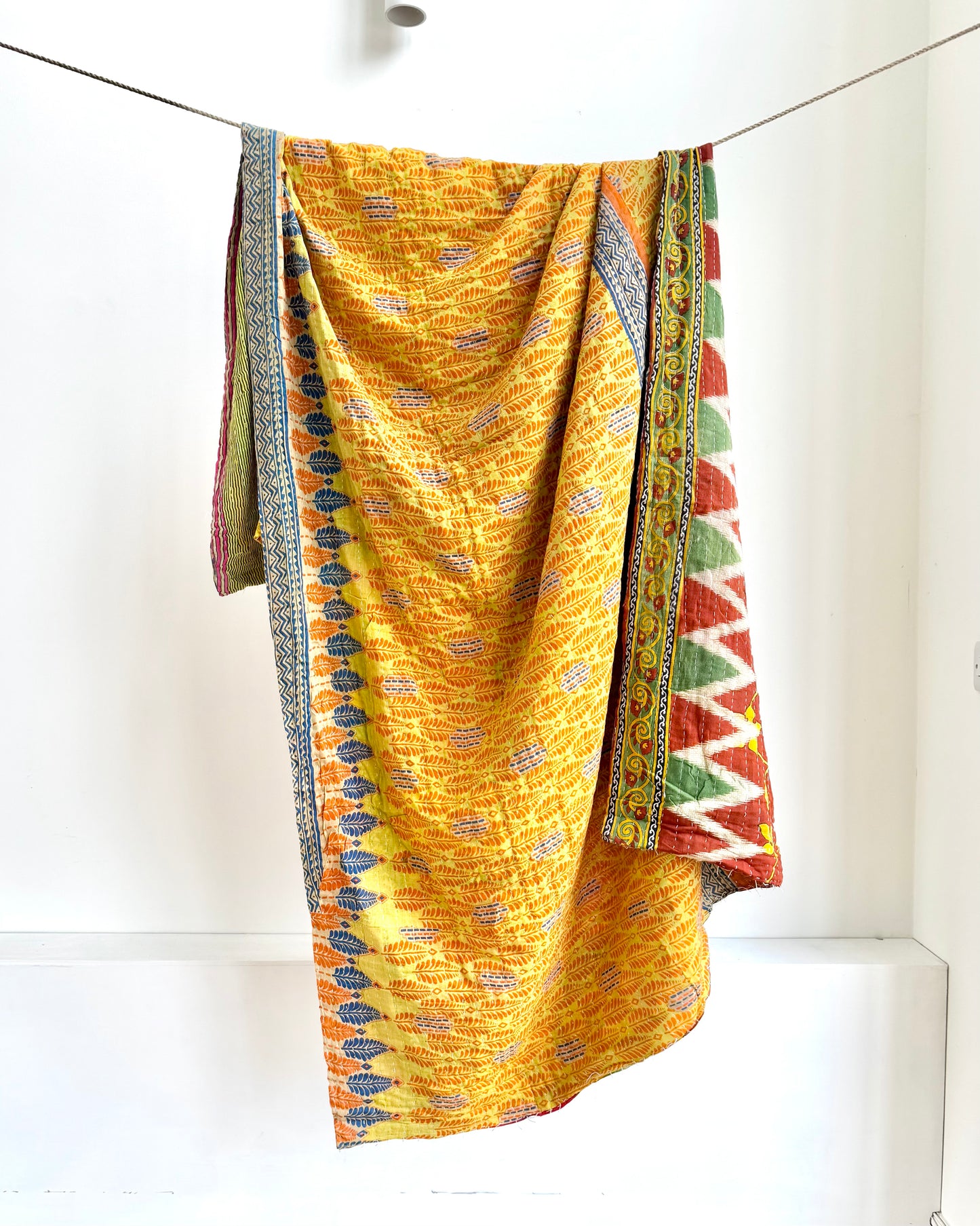 Vintage Cotton Kantha Quilt In Yellow and Orange #47