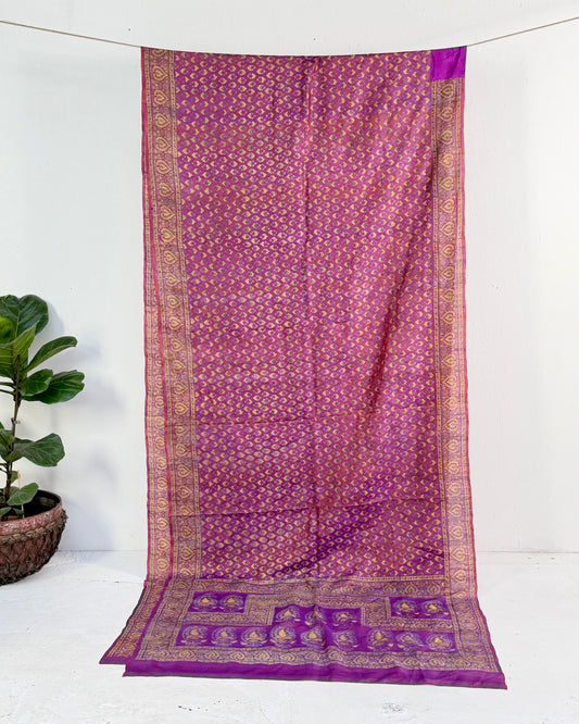 Preloved Silk Sari Length Purple Block Print 02