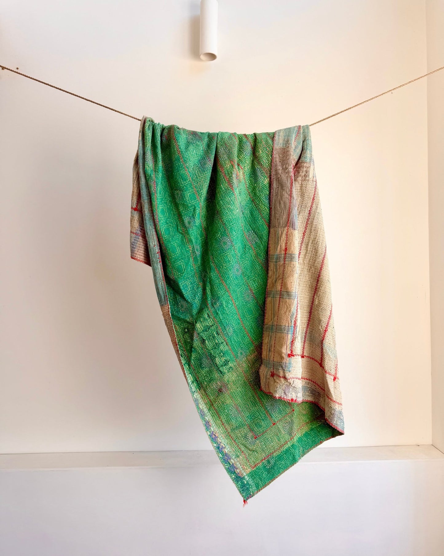 Project Kantha Quilt: Green and Blue with Embroidery - Biggs & Hill