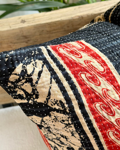 Vintage Kantha Cushion In Black and Red- 45cm Square