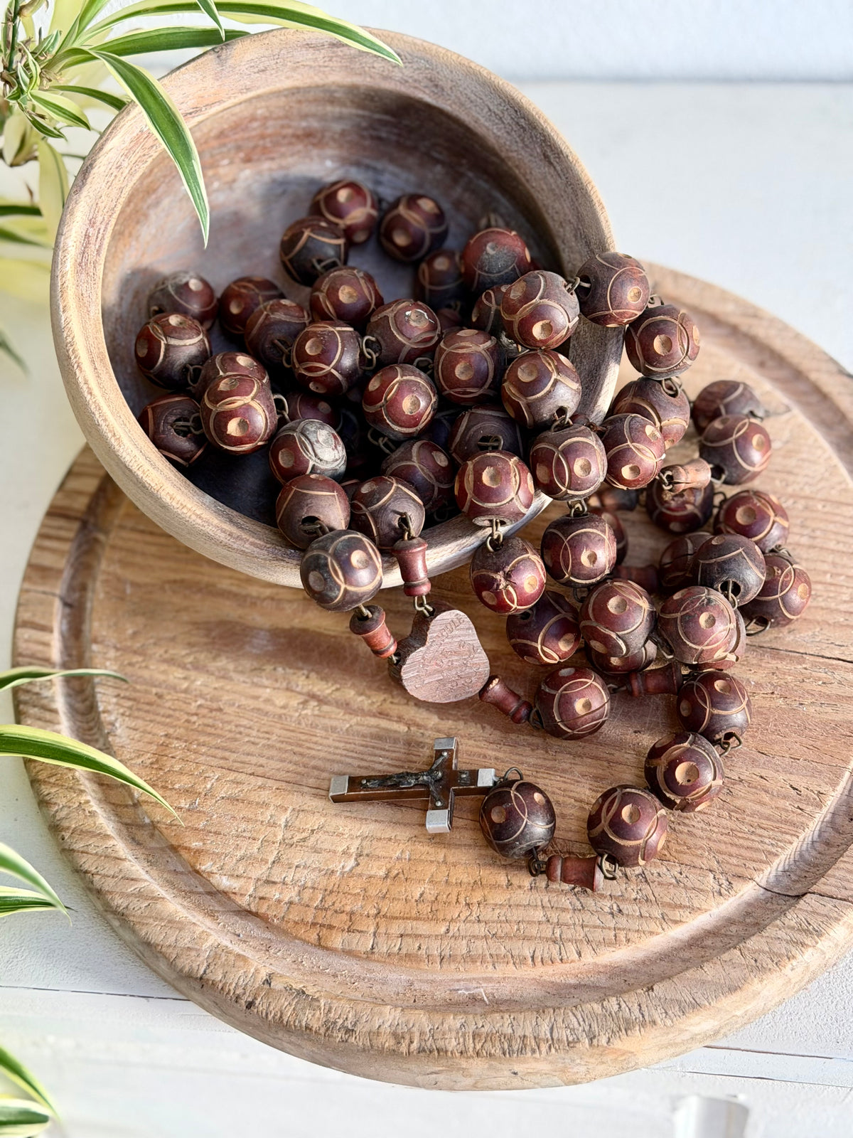 Vintage French Lourdes Rosary (Chapelet) – Wooden Pilgrimage Beads