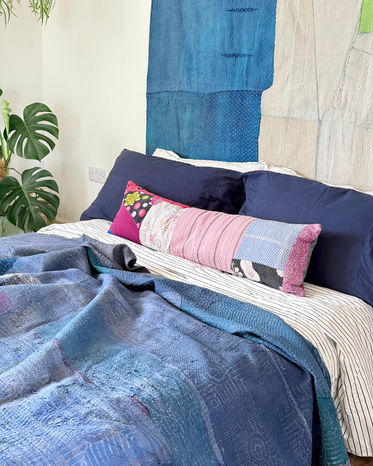 Textured Indigo Print Kantha Quilt