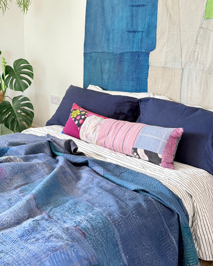 Textured Indigo Print Kantha Quilt