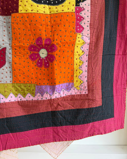 Patchwork Hand Stitched Jogi Bedspread 05 - Double/ King Size - Biggs & Hill