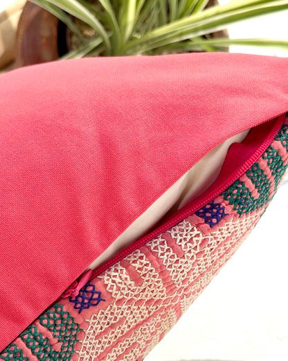 Vintage Galichi Kantha Cushion Cover In Pink - Small Rectangular