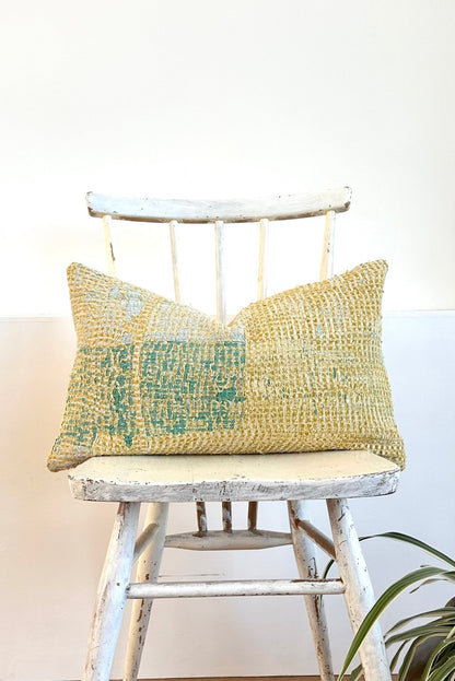 Vintage Kantha Cushion In Yellow 03 - Small Rectangular - Biggs & Hill