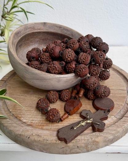 Vintage French Lourdes Rosary (Chapelet) – Wooden Pilgrimage Beads