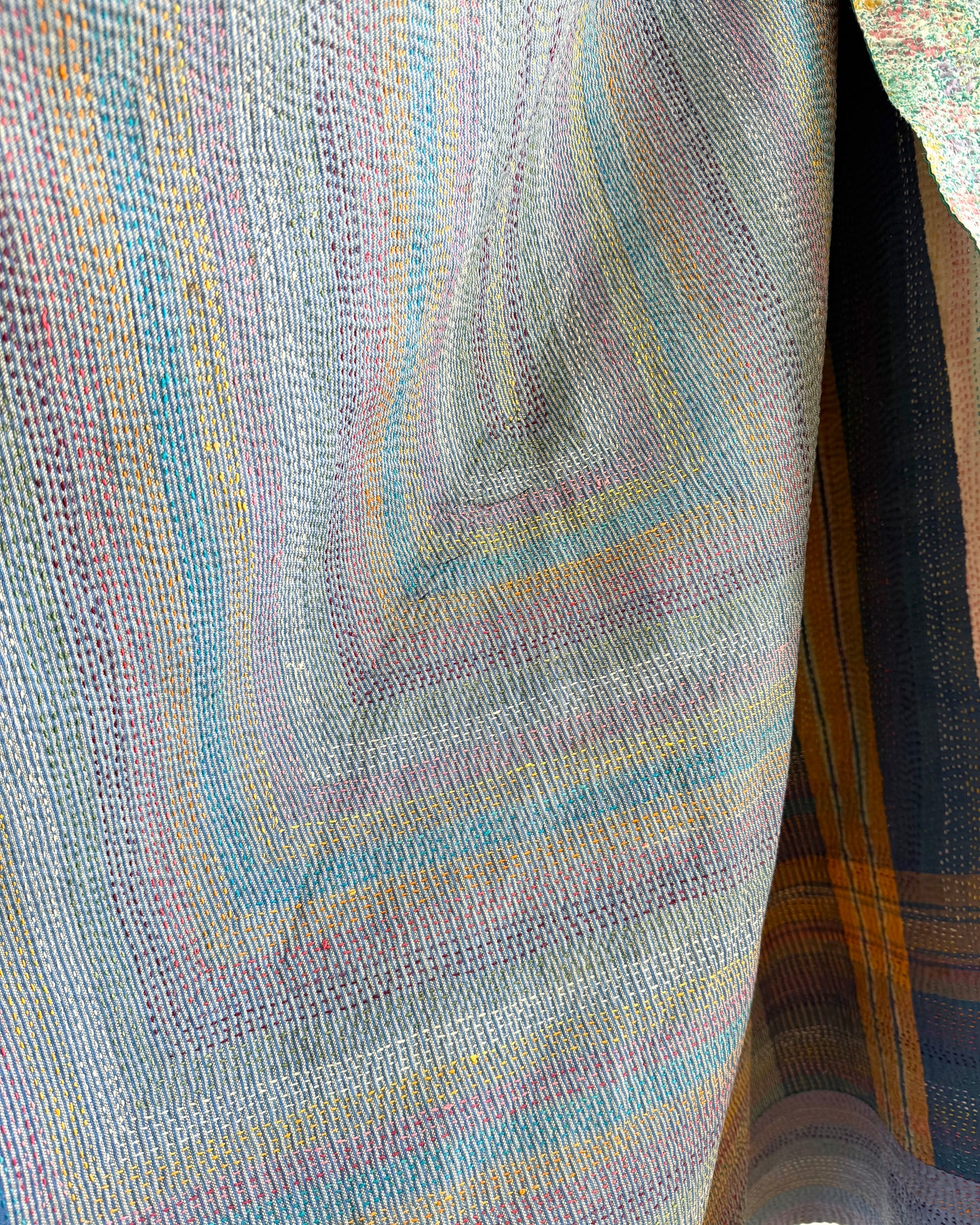 Vintage Embroidered Ralli Quilt in Black and Blue