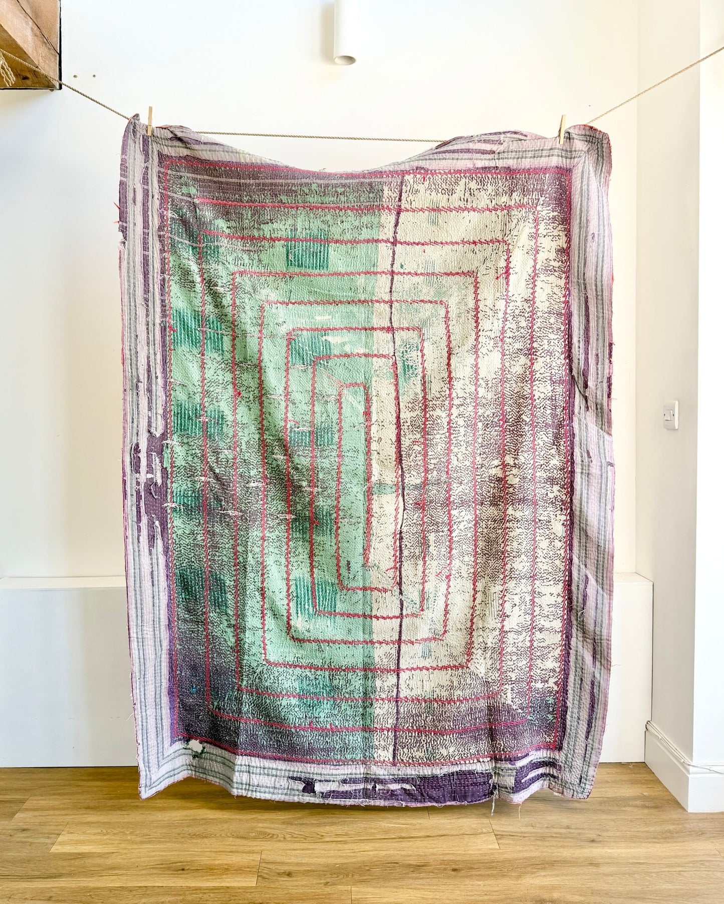 Project Kantha Quilt: Pink, Green and Purple with Embroidery - Biggs & Hill