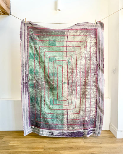 Project Kantha Quilt: Pink, Green and Purple with Embroidery - Biggs & Hill