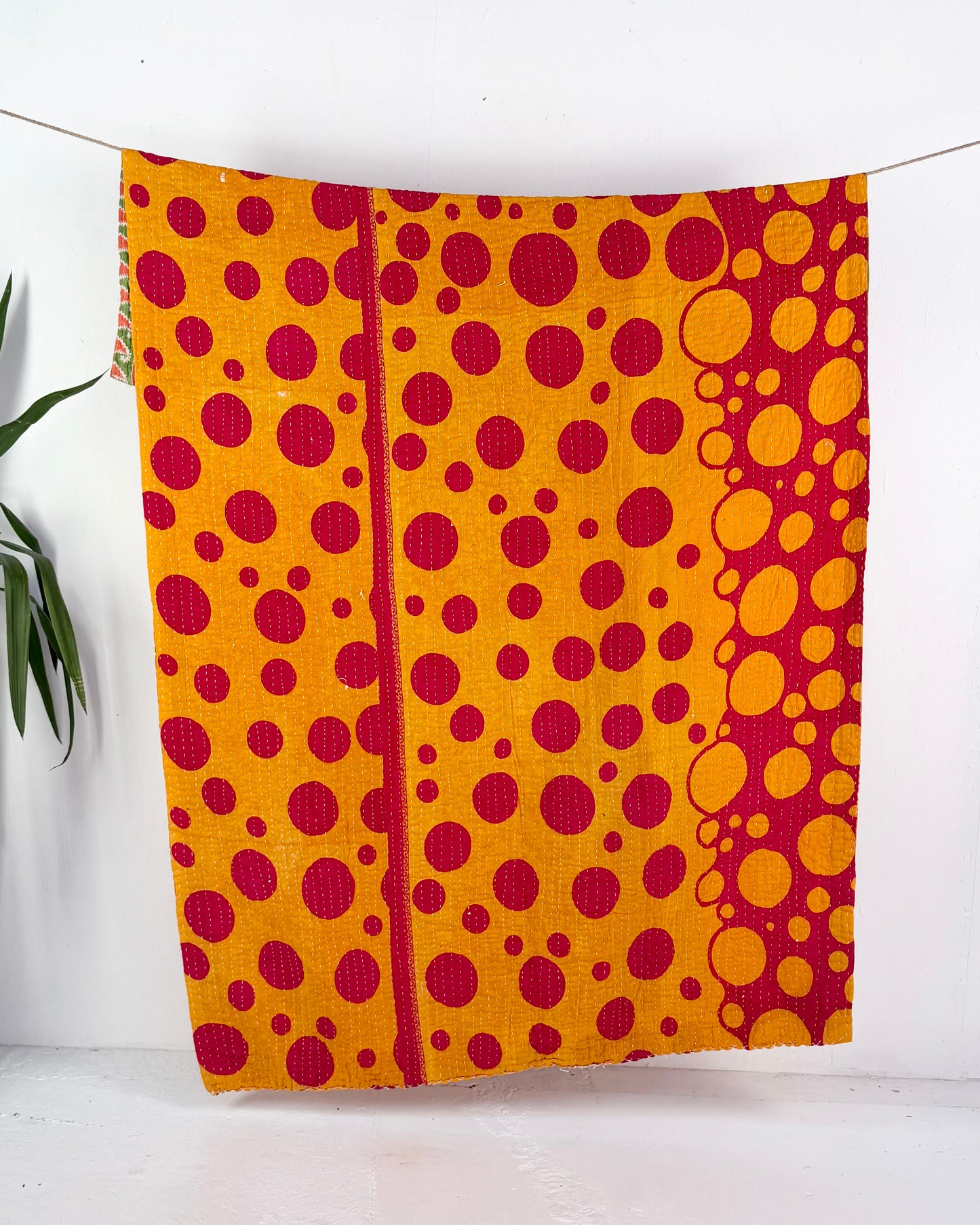Vintage Cotton Kantha Quilt In Pink and Orange #54
