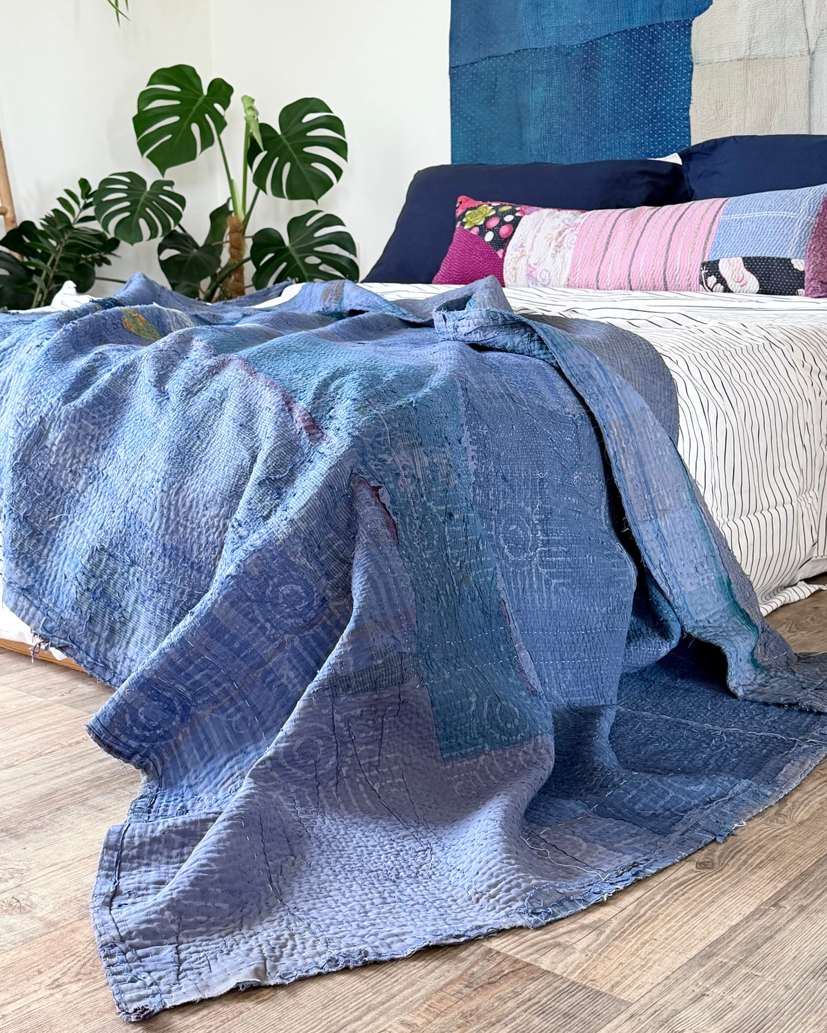 Textured Indigo Print Kantha Quilt