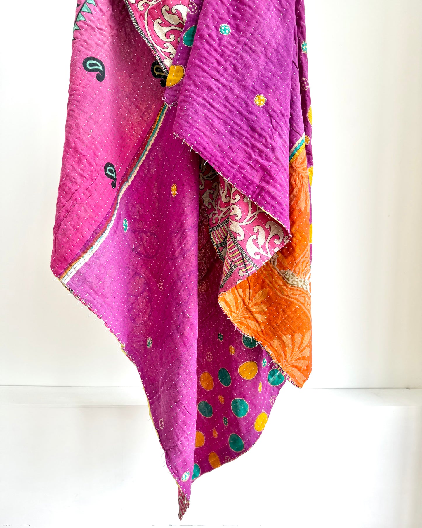 Vintage Cotton Kantha Quilt In Purple and Orange #44