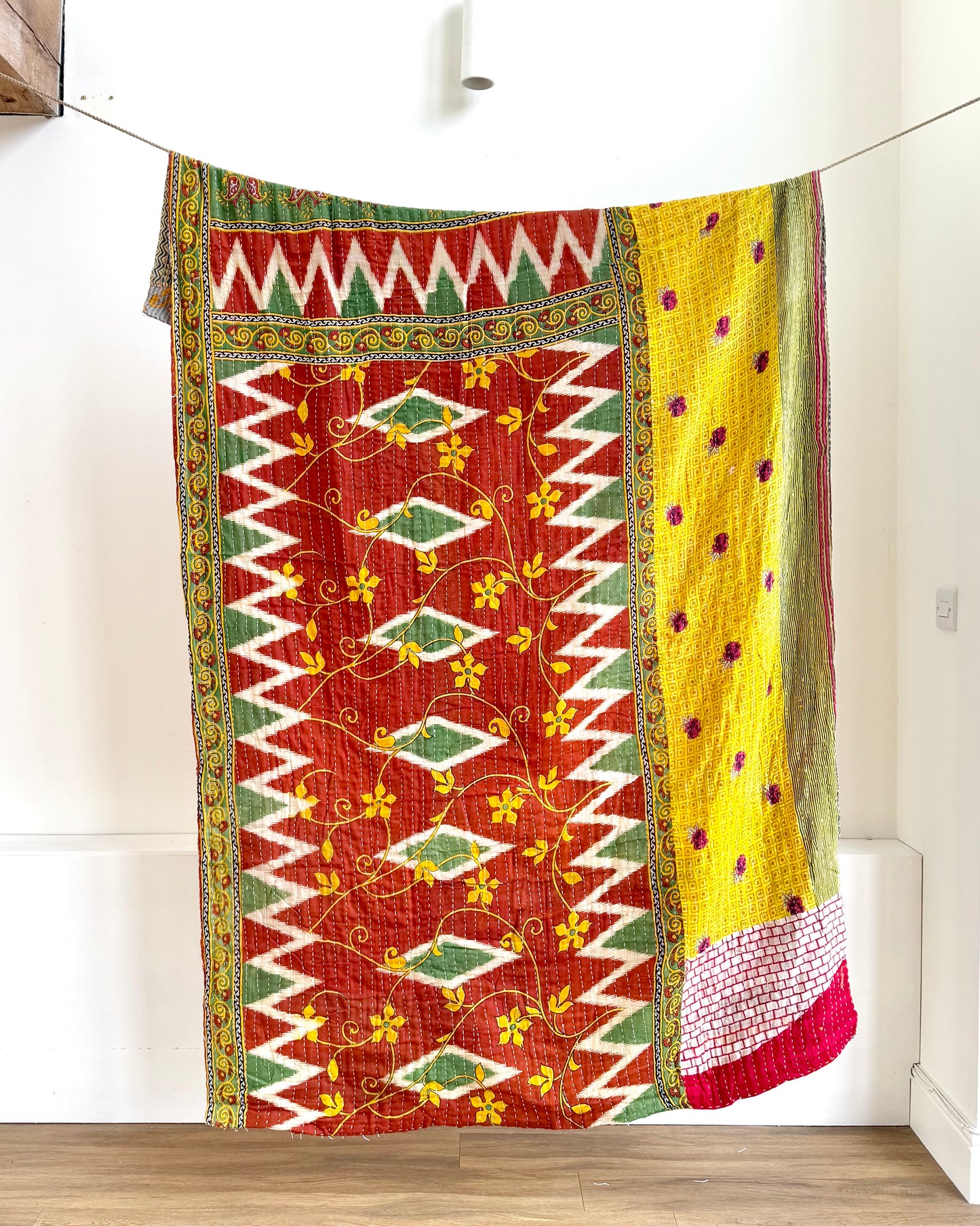 Vintage Cotton Kantha Quilt In Yellow and Orange #47