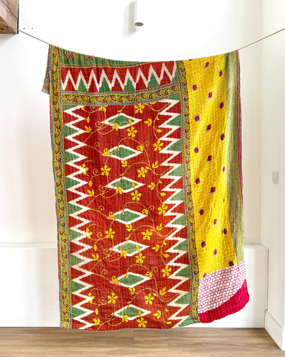 Vintage Cotton Kantha Quilt In Yellow and Orange #47