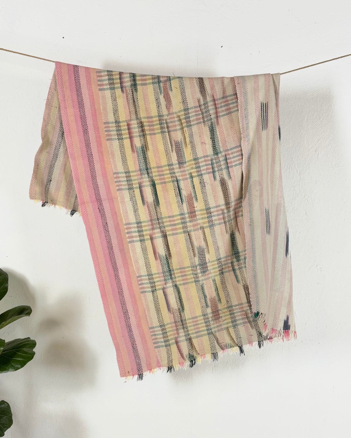 Striped Ikat Vintage Kantha Quilt in Light Pinks