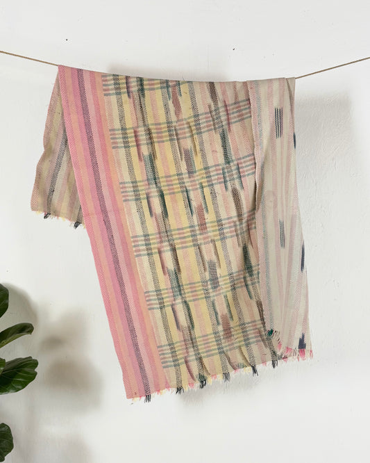 Striped Ikat Vintage Kantha Quilt in Light Pinks