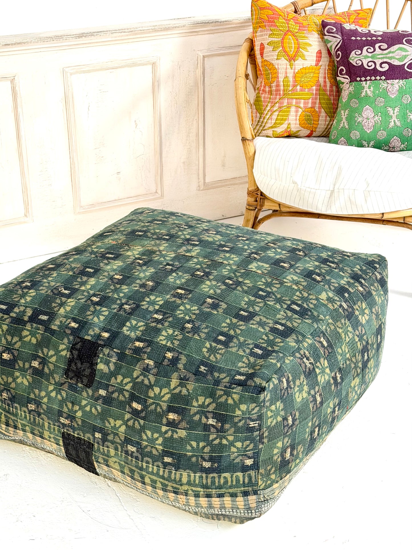 Extra Large Square Pouf Cushion Cover in Dark Green