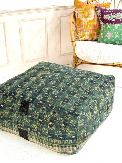 Extra Large Square Pouf Cushion Cover in Dark Green