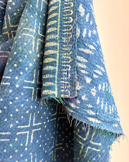 Project Kantha Quilt: Indigo Print With Authentic Aged Texture - Biggs & Hill