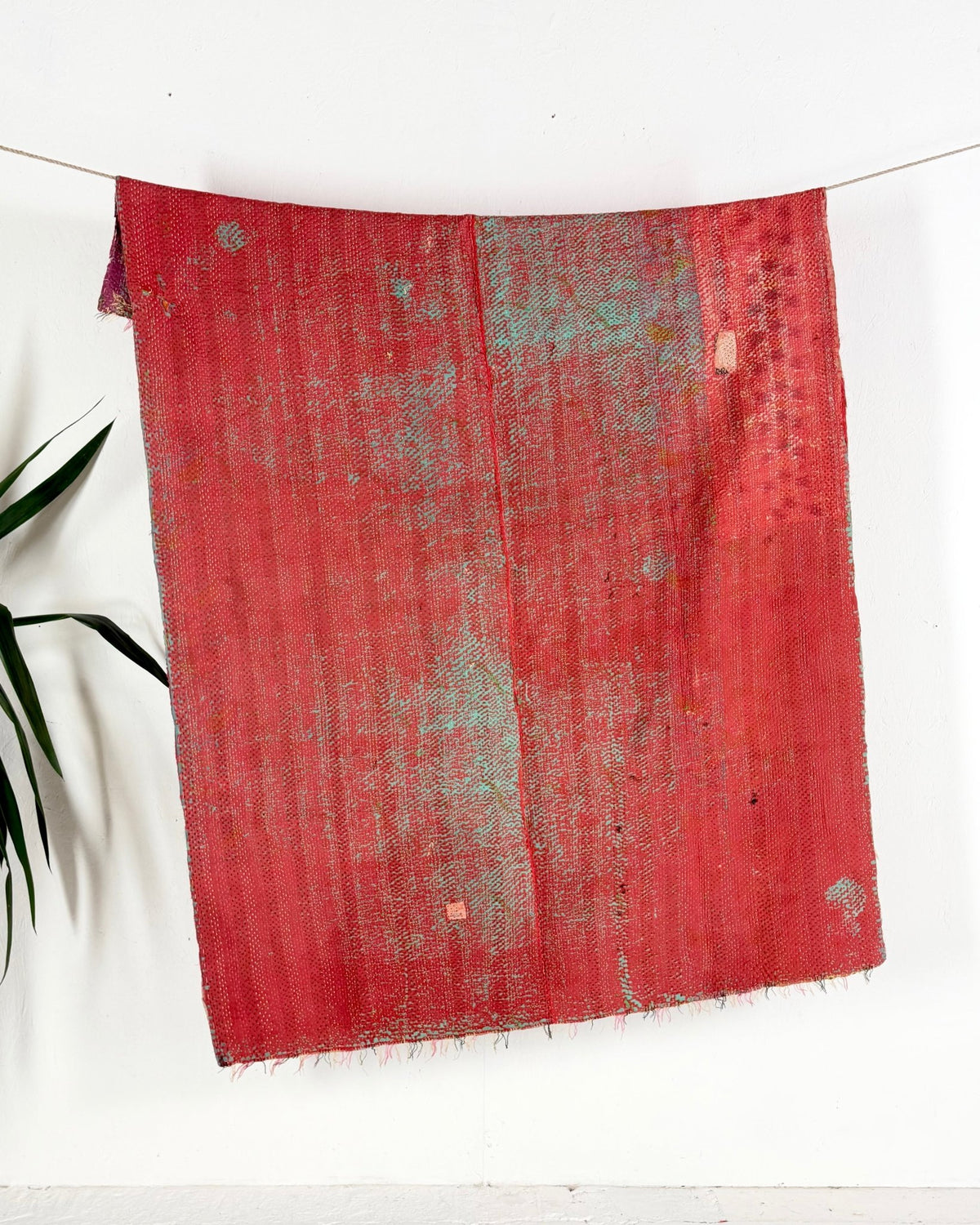 Textured Vintage Kantha Quilt in Pink and Yellow Stripes - Biggs & Hill