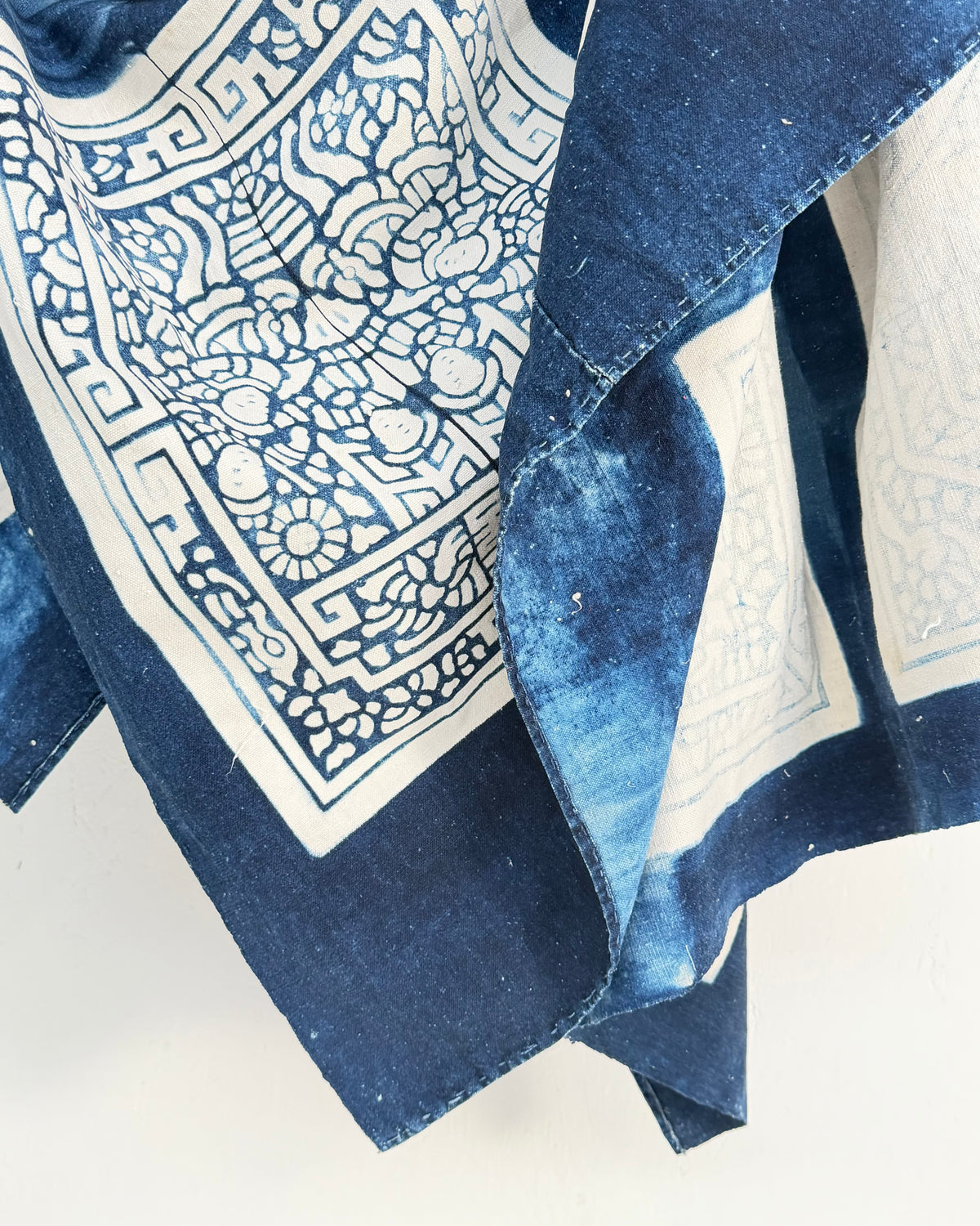 Vintage Chinese Blue Jiaxie Wedding Quilt Face – Drama Pattern